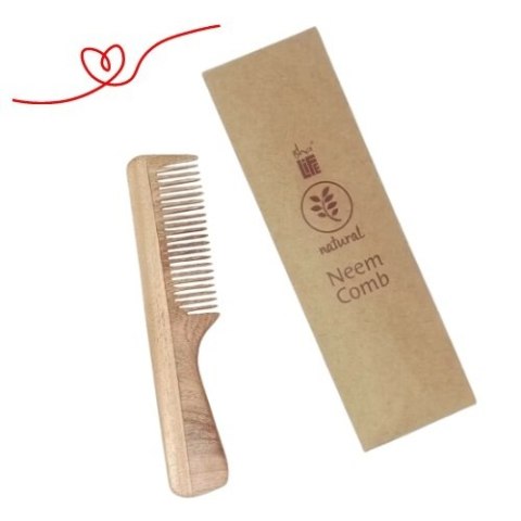 Neem wood comb (model with handle) - narrow teeth (handmade)