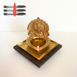 SET Linga Bhairavi Lamp Brass Devi Lamp + Forged Plate Stand