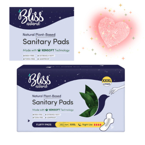 Bliss Natural Organic Podpaski higieniczne XXXL Fluffy (6 podkładek) | Podpaski na noc