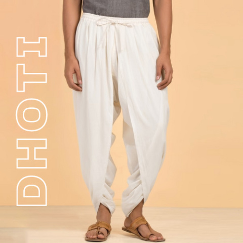 Dhoti - Ungefärbte Bio-Baumwolle Off-White - Hosen