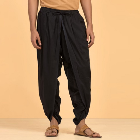 Unisex-Hose Dhoti - Panchakacham - Bio-Baumwolle - Schwarz ISHA